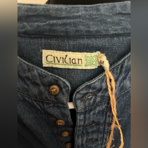 NWT retro Civilian Heritage traditional Irish Grandfather Shirt. M denim - Picture 2 of 16